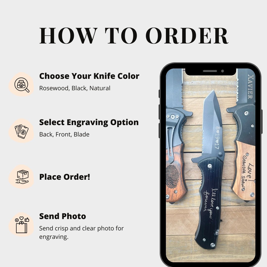 Engraved Handwriting Pocket Knife – Personalized Memorial Gift for Men – Keepsake Journey - Handmade Memorial Keepsake for occasion – material – style - Personalized Gift Idea - Custom Engraving -
