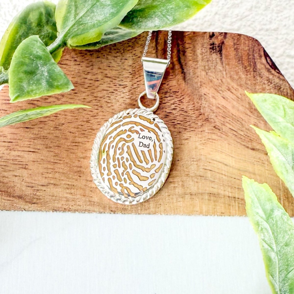 Engraved Thumbprint Necklace German Silver Oval Rope Necklace – Keepsake Journey - Handmade Memorial Keepsake for occasion – material – style - Personalized Gift Idea - Custom Engraving -