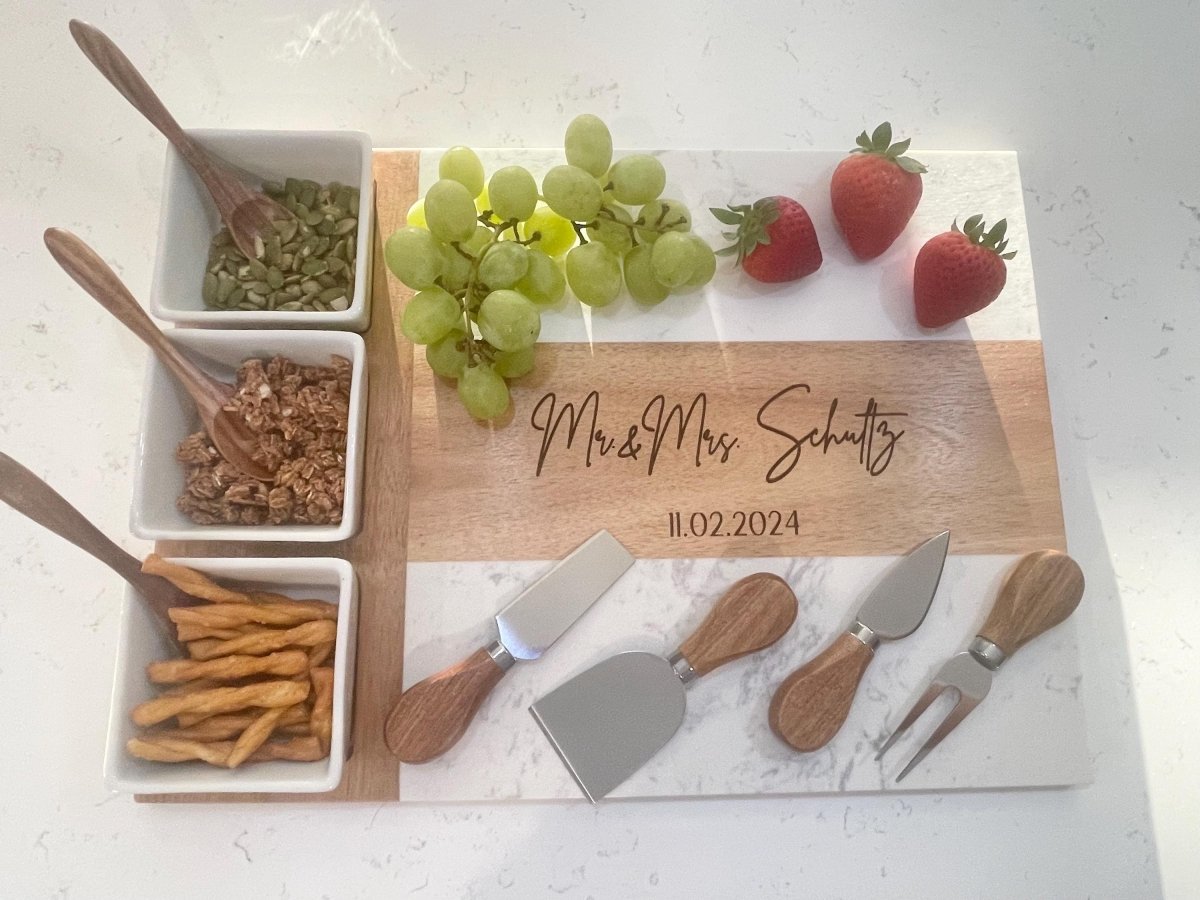 Personalized 11 - Piece Charcuterie Board Set – Custom Wedding Gift for Couples – Keepsake Journey - Handmade for occasion – material – style - Personalized Gift Idea - Custom Engraving -