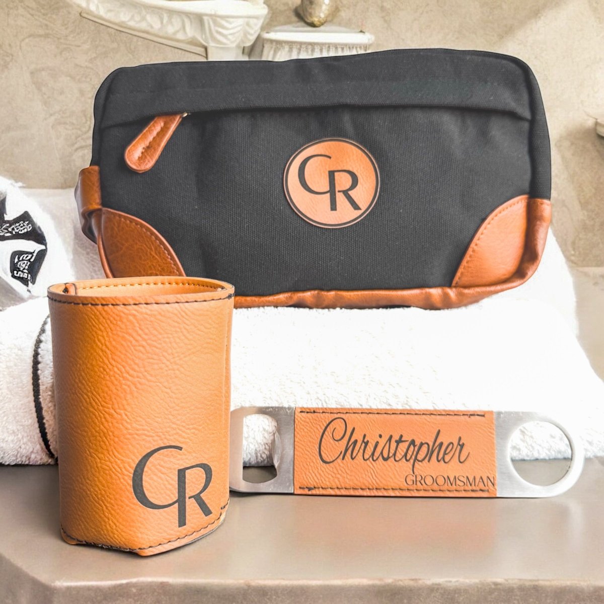 Personalized Men’s Toiletry Bag | Engraved Dopp Kit & Groomsmen Gift for Him – Keepsake Journey - Handmade for occasion – material – style - Personalized Gift Idea - Custom Engraving -