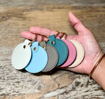 Round Leatherette Memorial Keychain – Keepsake Journey - Handmade Memorial Keepsake for occasion – material – style - Personalized Gift Idea - Custom Engraving -