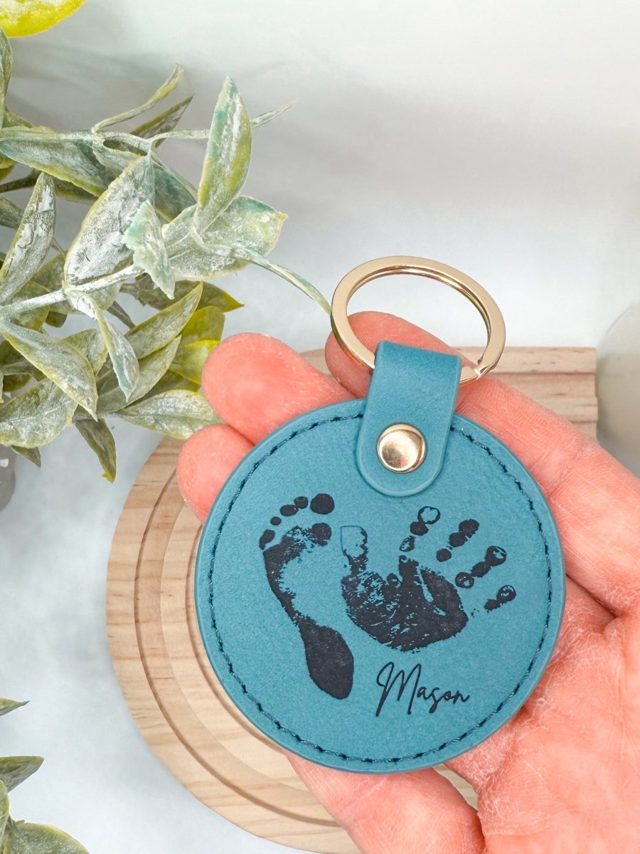 Round Leatherette Memorial Keychain – Keepsake Journey - Handmade Memorial Keepsake for occasion – material – style - Personalized Gift Idea - Custom Engraving -