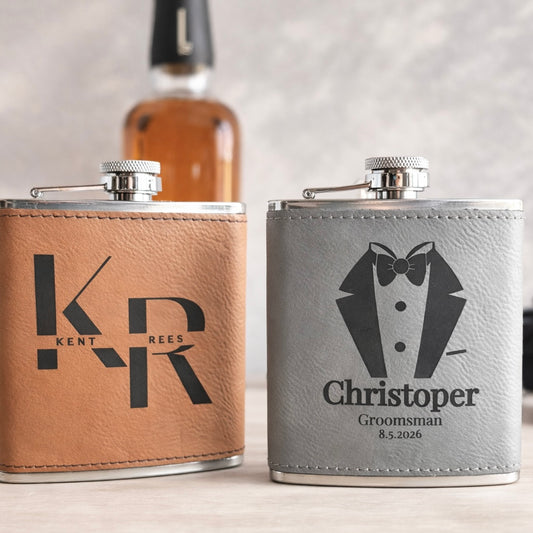 Personalized Leatherette Flask – Engraved Hunting & Outdoor Gift