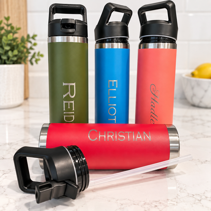 Personalized Kids Water Bottle with Handle & Flip Lid – 18 oz
