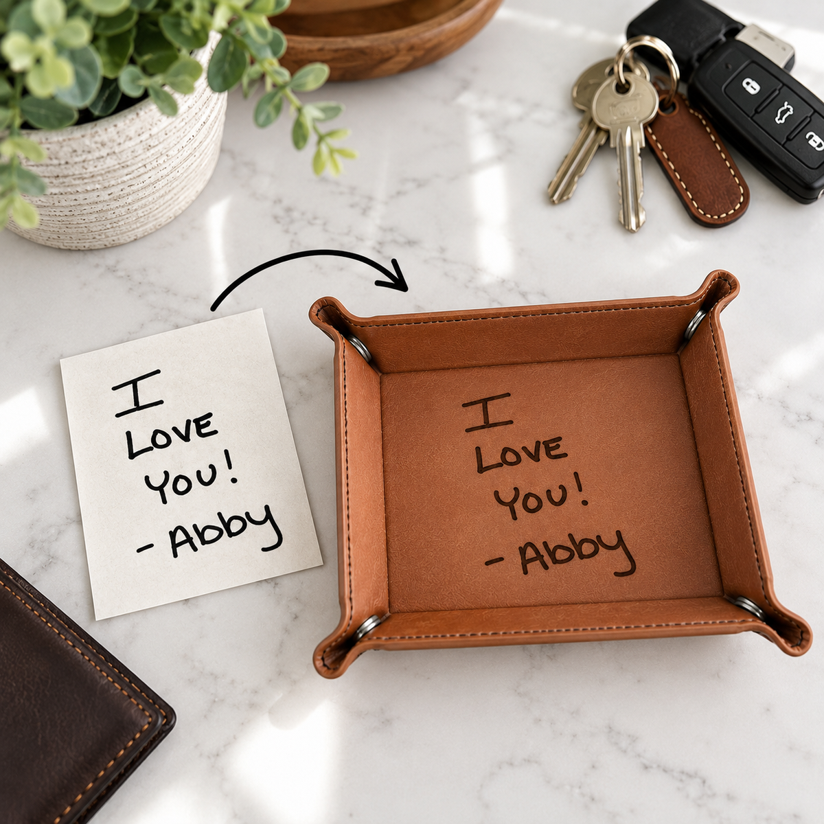 Actual Handwriting Engraved Valet Tray – Personalized Catch All Tray