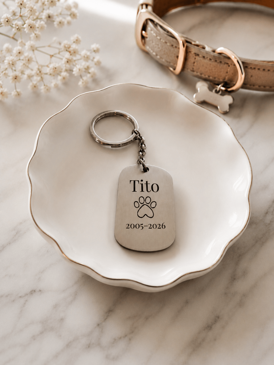 Dog Memorial Keychain | Custom Paw Print Keychain | Personalized Pet Loss Gift – Keepsake Journey - Handmade Memorial Keepsake for occasion – material – style - Personalized Gift Idea - Custom Engraving - 