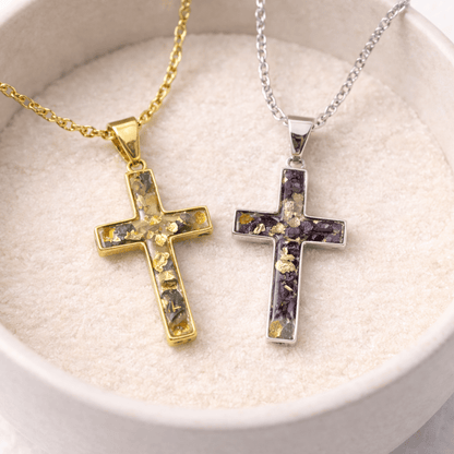 Dried Flower Cross Necklace – Memorial Resin Jewelry – Keepsake Journey - Handmade for occasion – material – style - Personalized Gift Idea - Custom Engraving - 