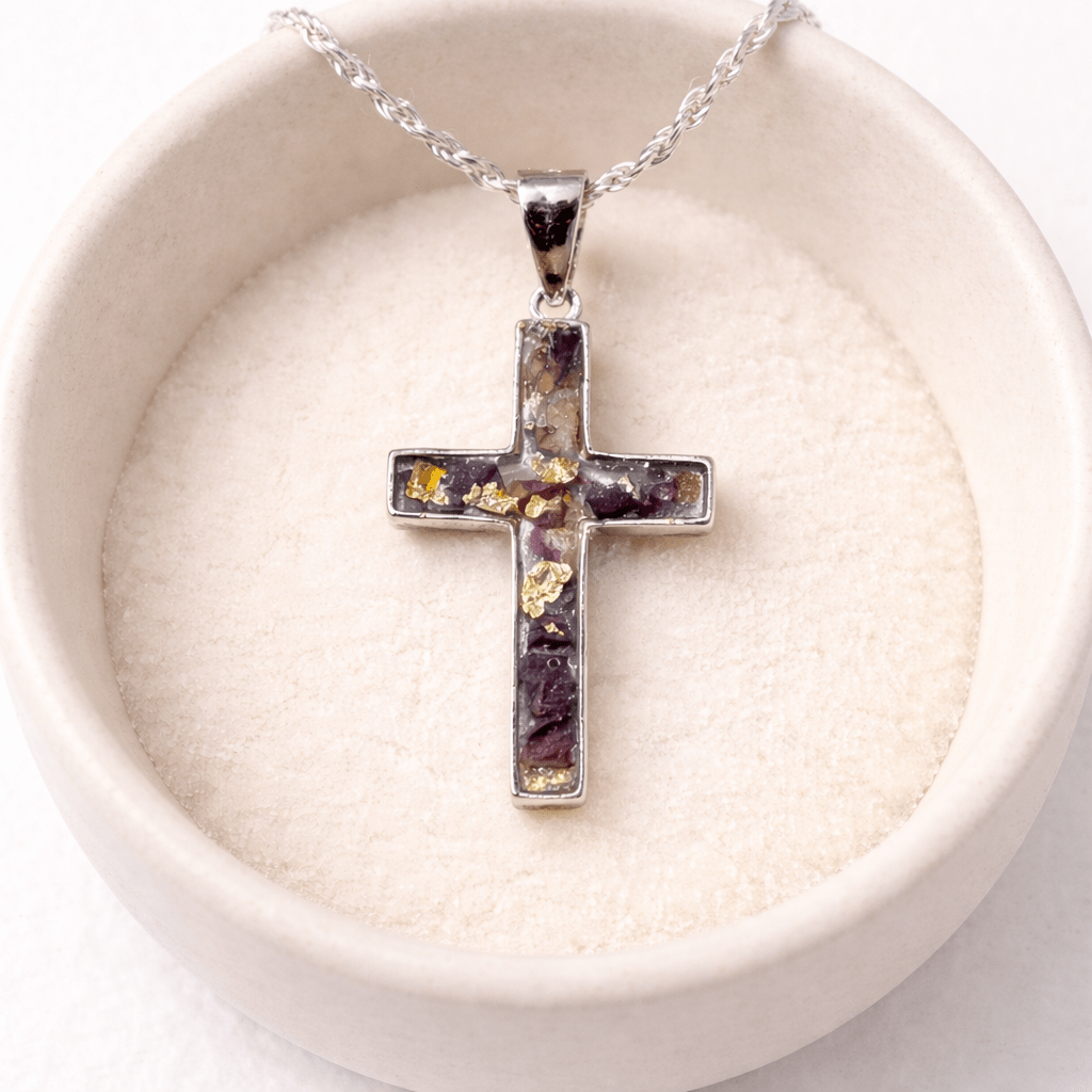 Dried Flower Cross Necklace – Memorial Resin Jewelry – Keepsake Journey - Handmade for occasion – material – style - Personalized Gift Idea - Custom Engraving - 