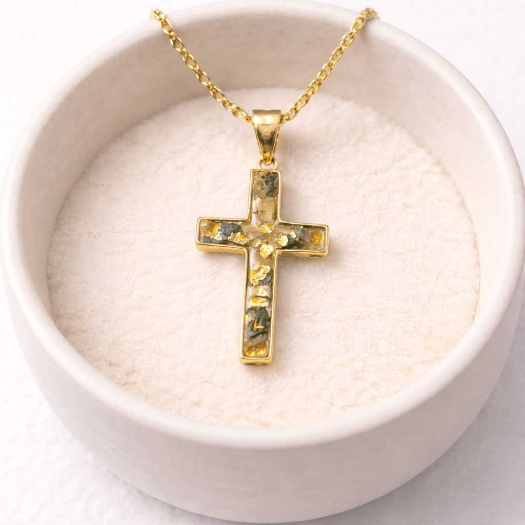 Dried Flower Cross Necklace – Memorial Resin Jewelry – Keepsake Journey - Handmade for occasion – material – style - Personalized Gift Idea - Custom Engraving - 