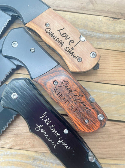 Engraved Handwriting Pocket Knife – Personalized Memorial Gift for Men