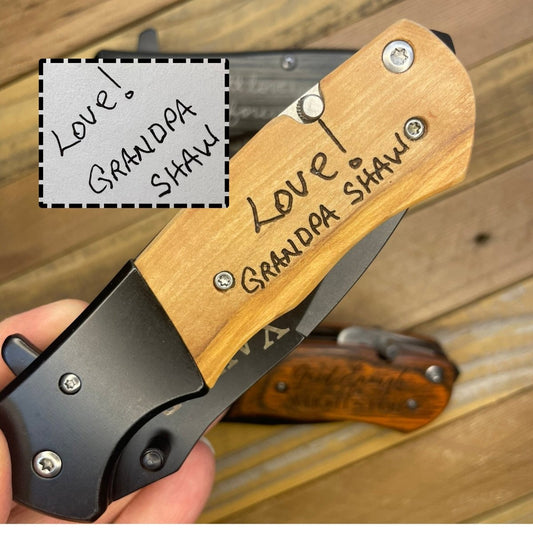 Engraved Handwriting Pocket Knife – Personalized Memorial Gift for Men – Keepsake Journey - Handmade Memorial Keepsake for occasion – material – style - Personalized Gift Idea - Custom Engraving - 