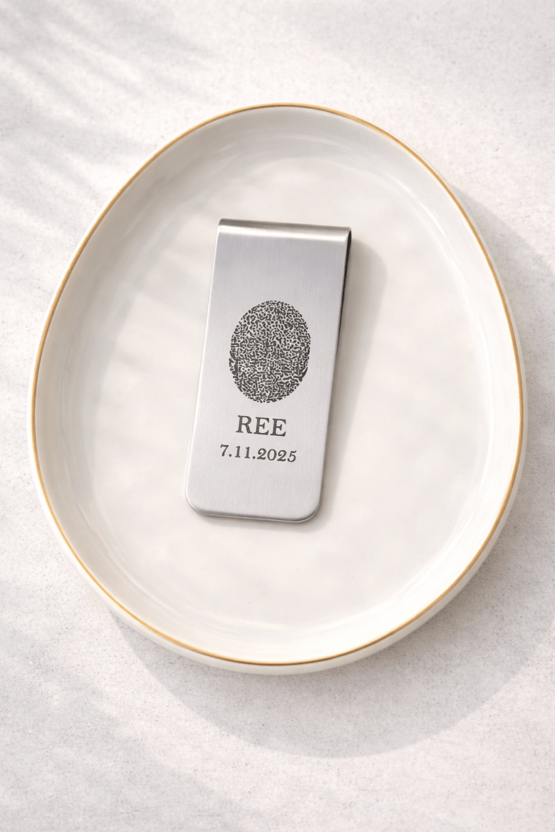 Engraved Thumbprint Money Clip – Personalized Memorial Gift – Keepsake Journey - Handmade Memorial Keepsake for occasion – material – style - Personalized Gift Idea - Custom Engraving - 