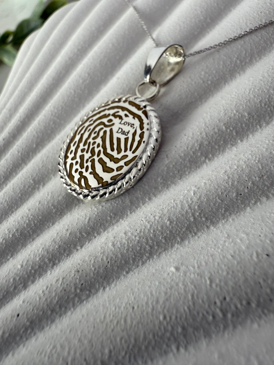 Engraved Thumbprint Necklace German Silver Oval Rope Necklace – Keepsake Journey - Handmade Memorial Keepsake for occasion – material – style - Personalized Gift Idea - Custom Engraving - 