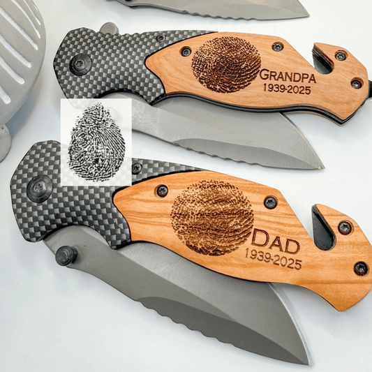 Engraved Thumbprint Pocket Knife – Personalized Bereavement & Memorial Gift – Keepsake Journey - Handmade for occasion – material – style - Personalized Gift Idea - Custom Engraving - 
