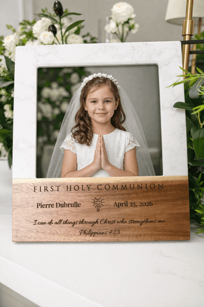 First Communion Gift Personalized Frame | Confirmation Gift | Engraved Religious Picture Frame – Keepsake Journey - Handmade for occasion – material – style - Personalized Gift Idea - Custom Engraving - 