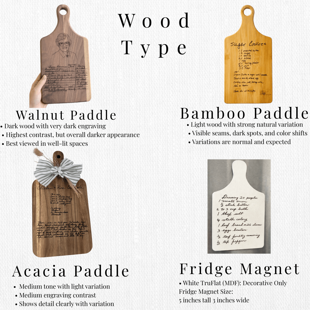 Handwritten Recipe Cutting Board | Paddle Board 13 1/2 x 7 – Keepsake Journey - Handmade Memorial Keepsake for occasion – material – style - Personalized Gift Idea - Custom Engraving -