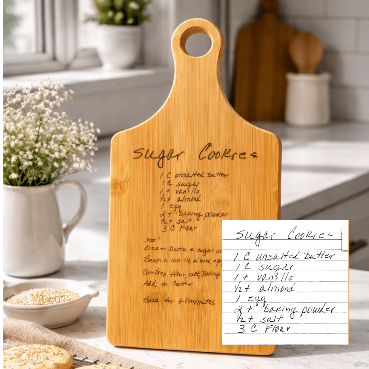 Handwritten Recipe Cutting Board | Paddle Board 13 1/2 x 7 – Keepsake Journey - Handmade Memorial Keepsake for occasion – material – style - Personalized Gift Idea - Custom Engraving -