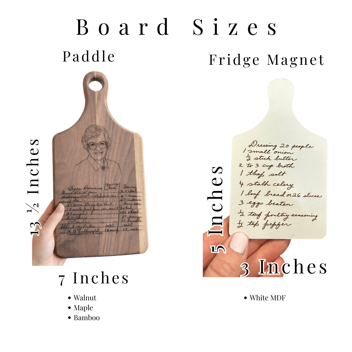 Handwritten Recipe Cutting Board | Paddle Board 13 1/2 x 7 – Keepsake Journey - Handmade Memorial Keepsake for occasion – material – style - Personalized Gift Idea - Custom Engraving -