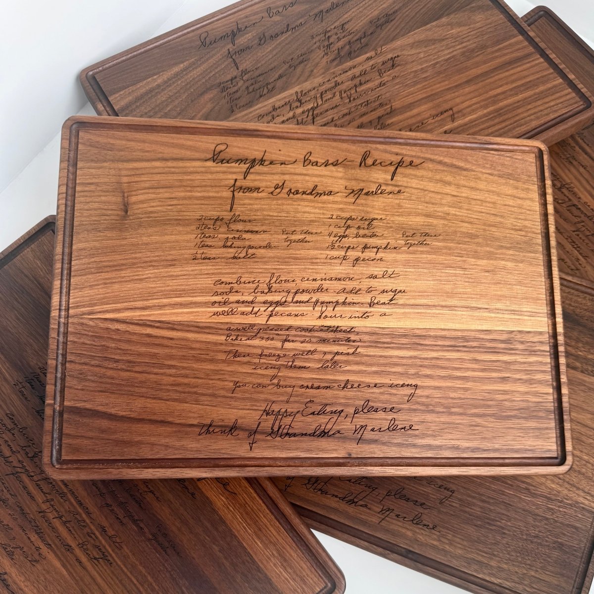 Large Recipe Cutting Board – Custom Engraved Walnut Board 13 3/4" x 9 3/4" – Keepsake Journey - Handmade Memorial Keepsake for occasion – material – style - Personalized Gift Idea - Custom Engraving -