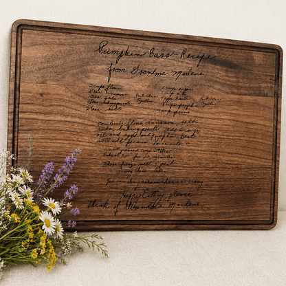 Large Recipe Cutting Board – Custom Engraved Walnut Board 13 3/4" x 9 3/4" – Keepsake Journey - Handmade Memorial Keepsake for occasion – material – style - Personalized Gift Idea - Custom Engraving -
