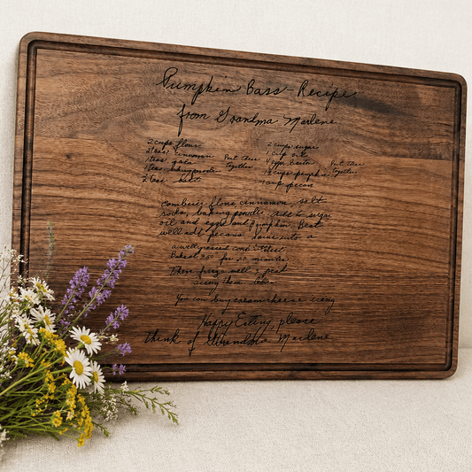 Large Recipe Cutting Board – Custom Engraved Walnut Board 13 3/4" x 9 3/4" – Keepsake Journey - Handmade Memorial Keepsake for occasion – material – style - Personalized Gift Idea - Custom Engraving -