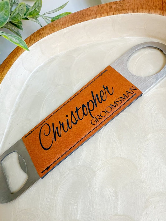 Personalized Leatherette Bottle Opener – Gift for Craft Beer Lover – Keepsake Journey - Handmade for occasion – material – style - Personalized Gift Idea - Custom Engraving - 