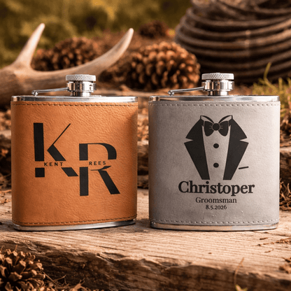 Personalized Leatherette Flask – Engraved Hunting & Outdoor Gift – Keepsake Journey - Handmade for occasion – material – style - Personalized Gift Idea - Custom Engraving - 