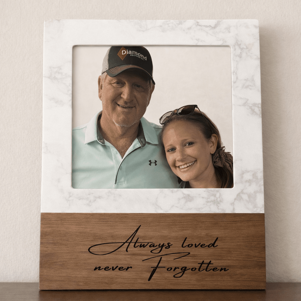 Personalized Marble & Acacia Wood Picture Frame (5x7) | Engraved Memorial Keepsake – Keepsake Journey - Handmade for occasion – material – style - Personalized Gift Idea - Custom Engraving - 