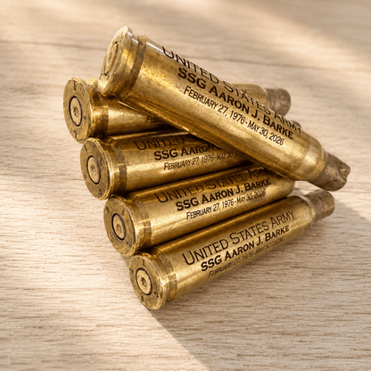 Personalized Military Bullet Casing Engraving | Veteran Memorial Keepsake – Keepsake Journey - Handmade for occasion – material – style - Personalized Gift Idea - Custom Engraving -