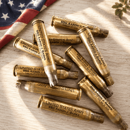 Personalized Military Bullet Casing Engraving | Veteran Memorial Keepsake – Keepsake Journey - Handmade for occasion – material – style - Personalized Gift Idea - Custom Engraving -