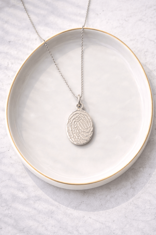 Sterling Silver Petite Oval Necklace – Custom Thumbprint Engraving Memorial Keepsake – Keepsake Journey - Handmade Memorial Keepsake for occasion – material – style - Personalized Gift Idea - Custom Engraving - 