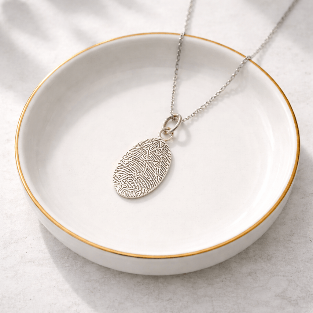 Sterling Silver Thumbprint Necklace – Memorial Jewelry for Loss of Loved One – Keepsake Journey - Handmade for occasion – material – style - Personalized Gift Idea - Custom Engraving -