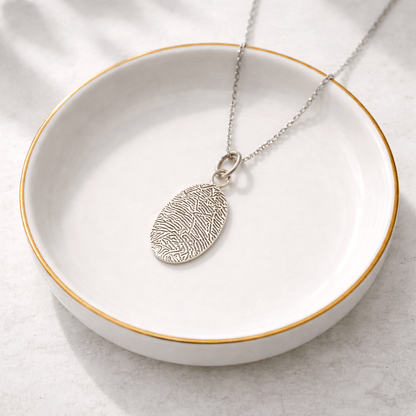 Sterling Silver Thumbprint Necklace – Memorial Jewelry for Loss of Loved One – Keepsake Journey - Handmade for occasion – material – style - Personalized Gift Idea - Custom Engraving -